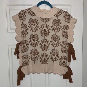 Floral Knit Sleeveless Sweater with Ties